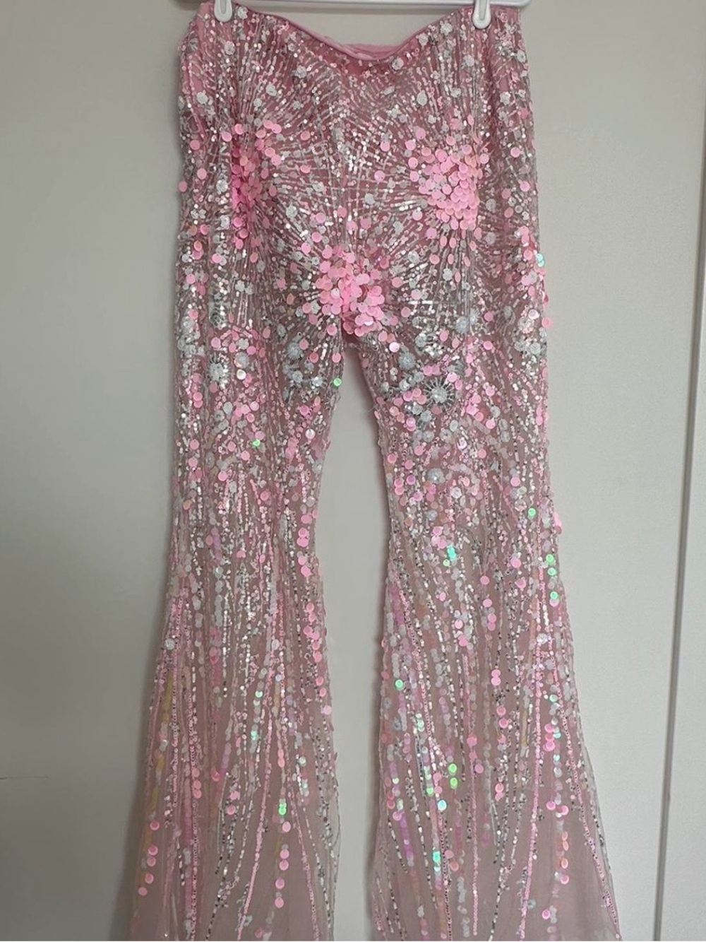 Eliya the Label Alyce Pants - Embellished Pink Wide Leg Sheer Pants - Picture 3 of 9